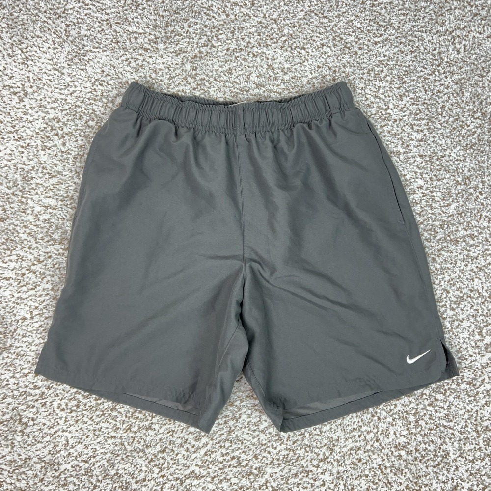 Nike Swimsuit Mens Small Gray Trunks Mesh Lined Athletic Gym Sports Beach Logo